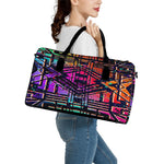 Ethnic Aztec Grunge Trippy Print Leather Duffle Bag