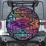 Ethnic Aztec Grunge Trippy Print Leather Spare Tire Cover