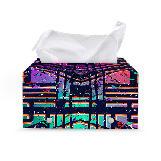 Ethnic Aztec Grunge Trippy Print Leather Tissue Box Cover