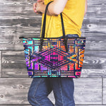 Ethnic Aztec Grunge Trippy Print Leather Tote Bag