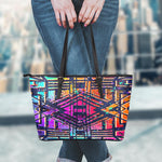 Ethnic Aztec Grunge Trippy Print Leather Tote Bag
