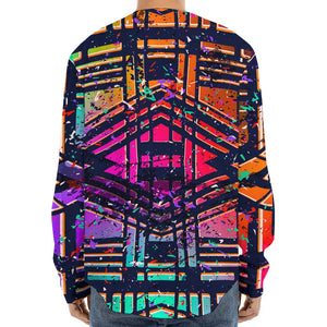 Ethnic Aztec Grunge Trippy Print Long Sleeve Baseball Jersey