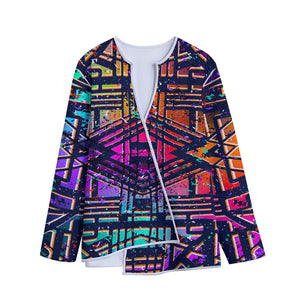 Ethnic Aztec Grunge Trippy Print Long Sleeve Short Coat