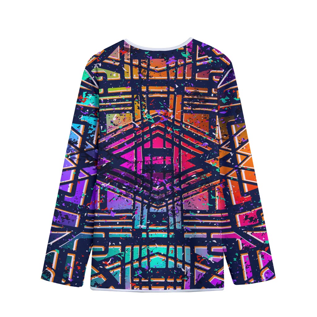 Ethnic Aztec Grunge Trippy Print Long Sleeve Short Coat