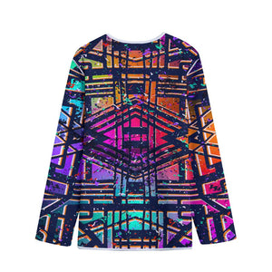 Ethnic Aztec Grunge Trippy Print Long Sleeve Short Coat