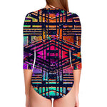 Ethnic Aztec Grunge Trippy Print Long Sleeve Swimsuit