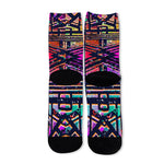 Ethnic Aztec Grunge Trippy Print Long Socks