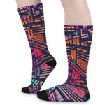 Ethnic Aztec Grunge Trippy Print Long Socks