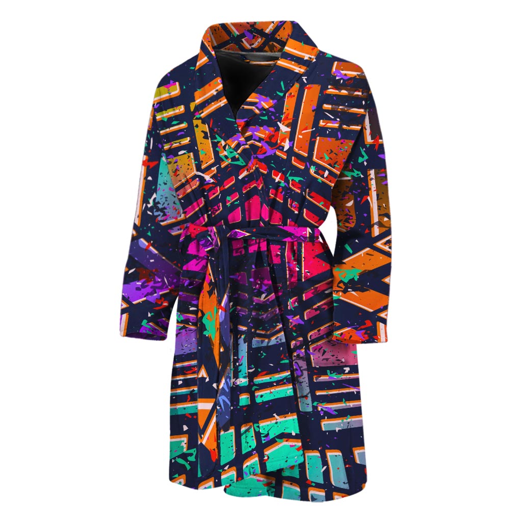 Ethnic Aztec Grunge Trippy Print Men's Bathrobe