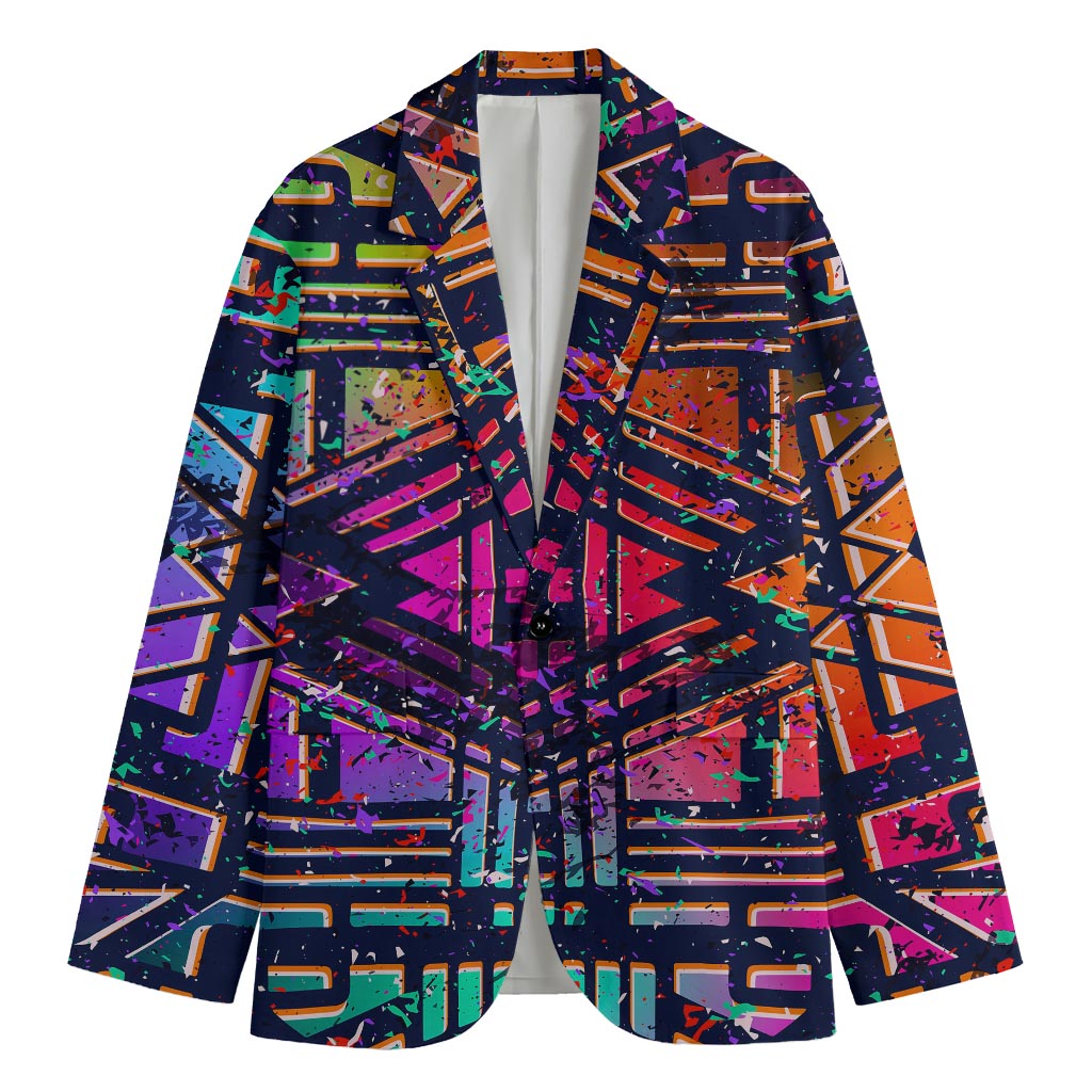 Ethnic Aztec Grunge Trippy Print Men's Cotton Blazer