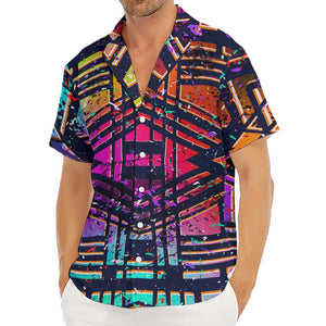 Ethnic Aztec Grunge Trippy Print Men's Deep V-Neck Shirt