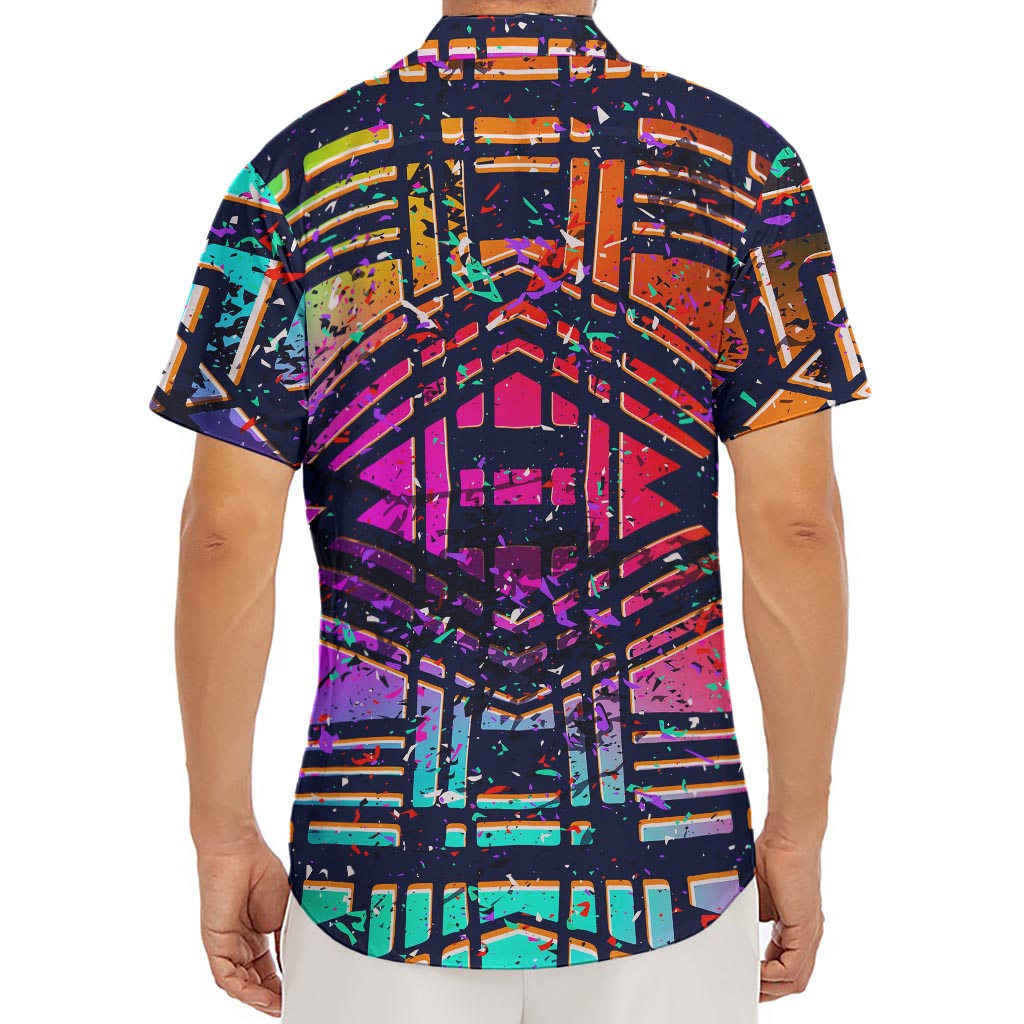 Ethnic Aztec Grunge Trippy Print Men's Deep V-Neck Shirt