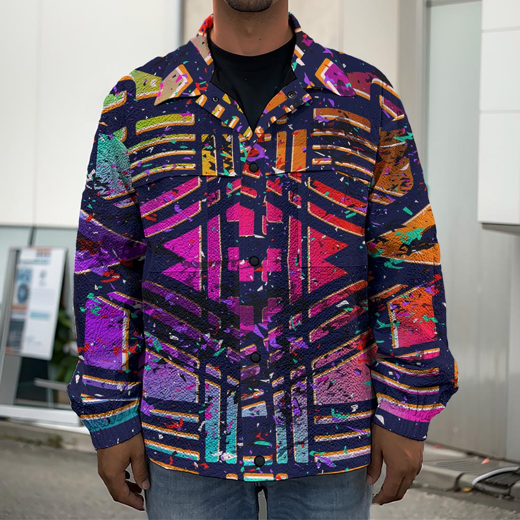 Ethnic Aztec Grunge Trippy Print Men's Shirt Jacket