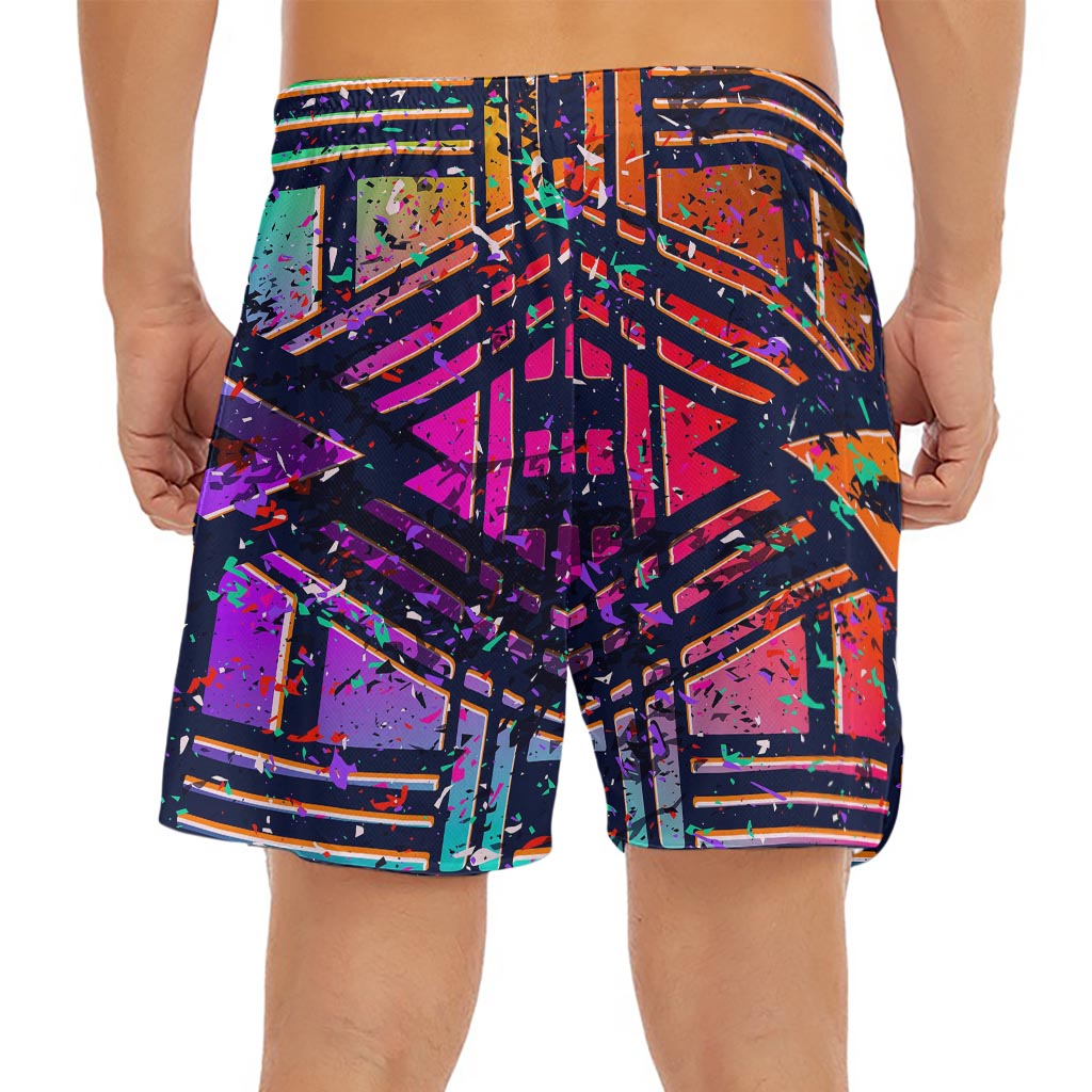 Ethnic Aztec Grunge Trippy Print Men's Split Running Shorts
