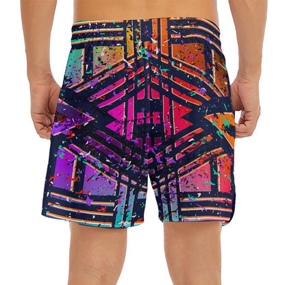 Ethnic Aztec Grunge Trippy Print Men's Split Running Shorts