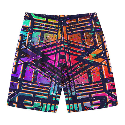 Ethnic Aztec Grunge Trippy Print Men's Swim Trunks