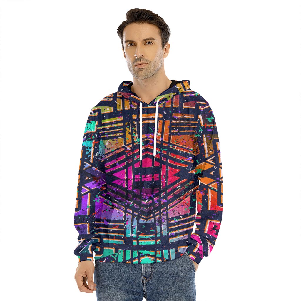 Ethnic Aztec Grunge Trippy Print Men's Velvet Pullover Hoodie