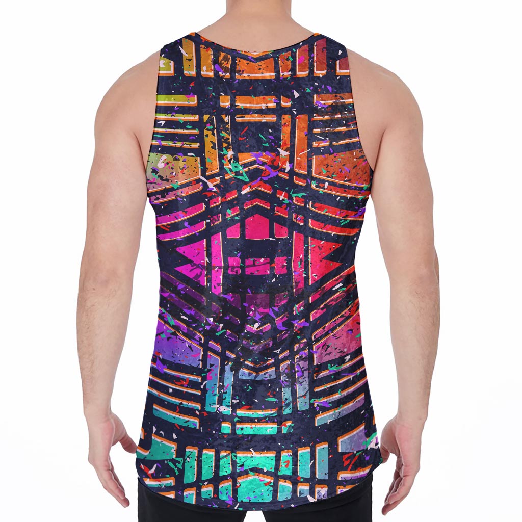 Ethnic Aztec Grunge Trippy Print Men's Velvet Tank Top