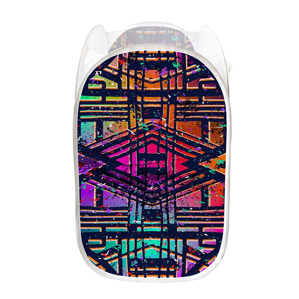 Ethnic Aztec Grunge Trippy Print Mesh Laundry Hamper
