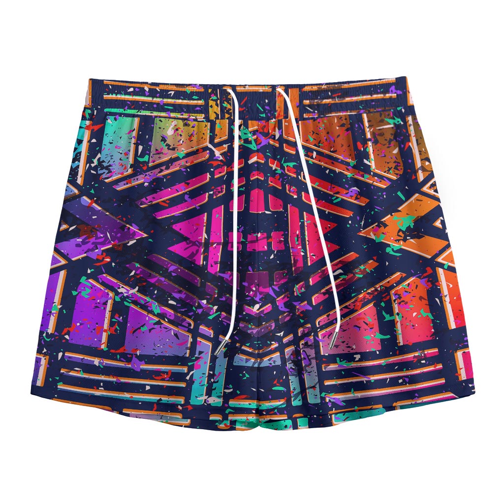 Ethnic Aztec Grunge Trippy Print Mesh Shorts