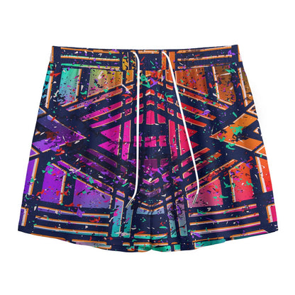 Ethnic Aztec Grunge Trippy Print Mesh Shorts