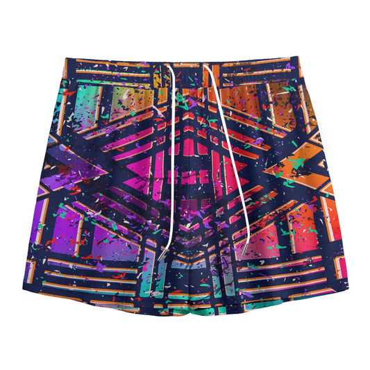 Ethnic Aztec Grunge Trippy Print Mesh Shorts