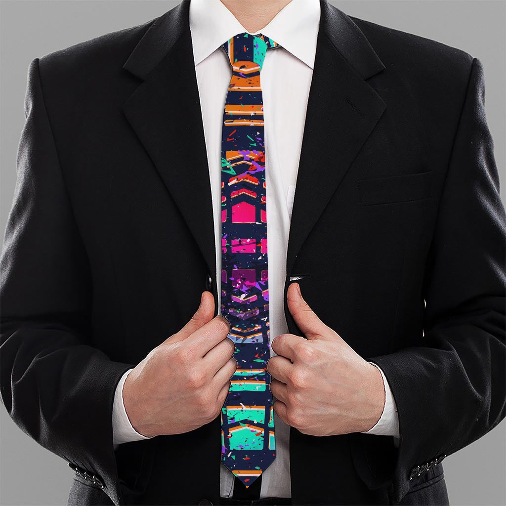 Ethnic Aztec Grunge Trippy Print Necktie