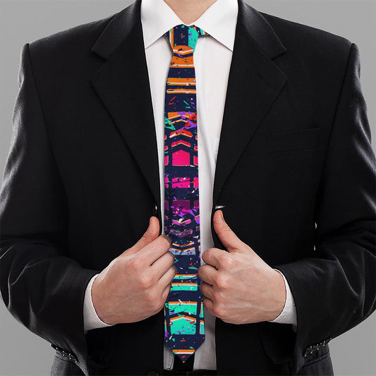 Ethnic Aztec Grunge Trippy Print Necktie