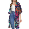 Ethnic Aztec Grunge Trippy Print Open Front Beach Cover Up