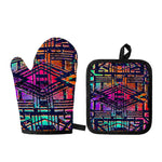 Ethnic Aztec Grunge Trippy Print Oven Mitt And Pot Holder Set