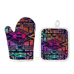 Ethnic Aztec Grunge Trippy Print Oven Mitt And Pot Holder Set