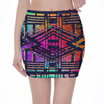Ethnic Aztec Grunge Trippy Print Pencil Mini Skirt