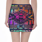Ethnic Aztec Grunge Trippy Print Pencil Mini Skirt