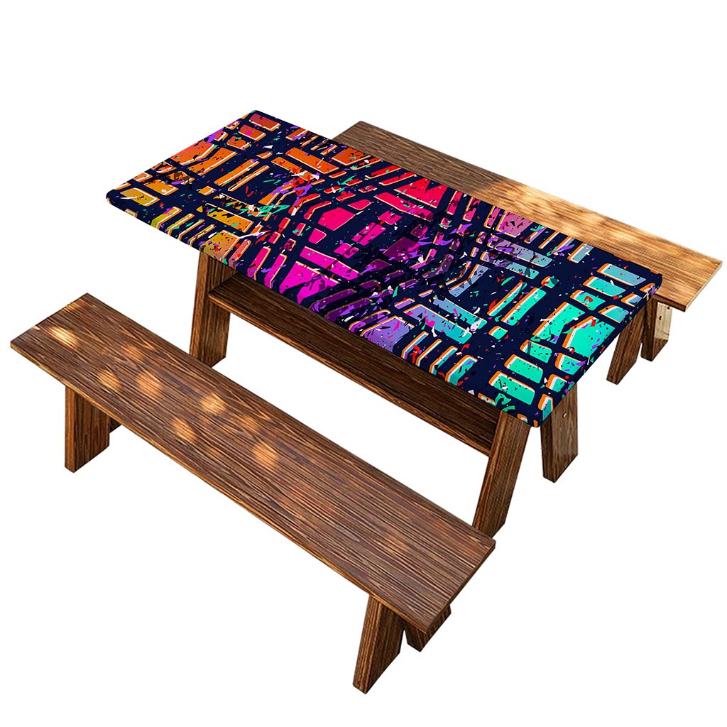 Ethnic Aztec Grunge Trippy Print Picnic Table Cover