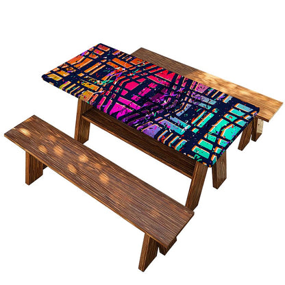Ethnic Aztec Grunge Trippy Print Picnic Table Cover