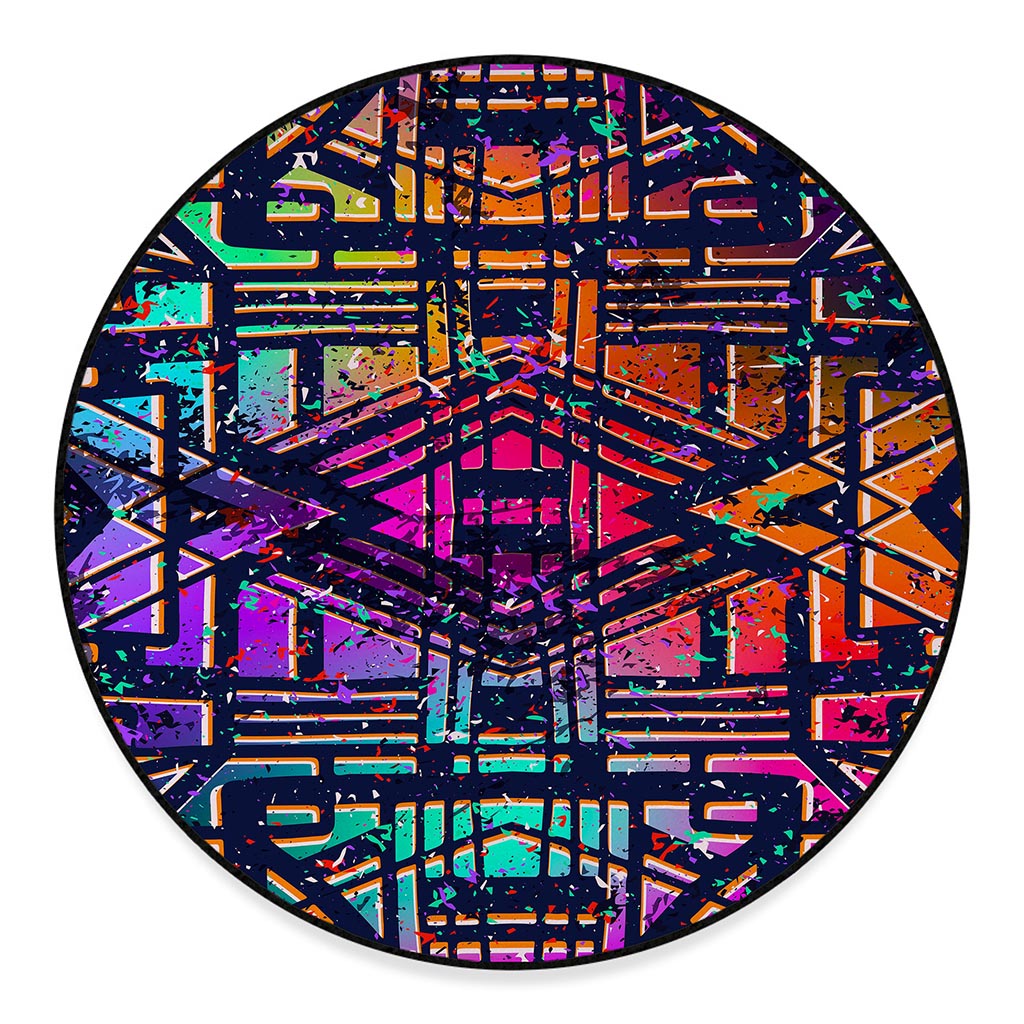 Ethnic Aztec Grunge Trippy Print Round Floor Mat