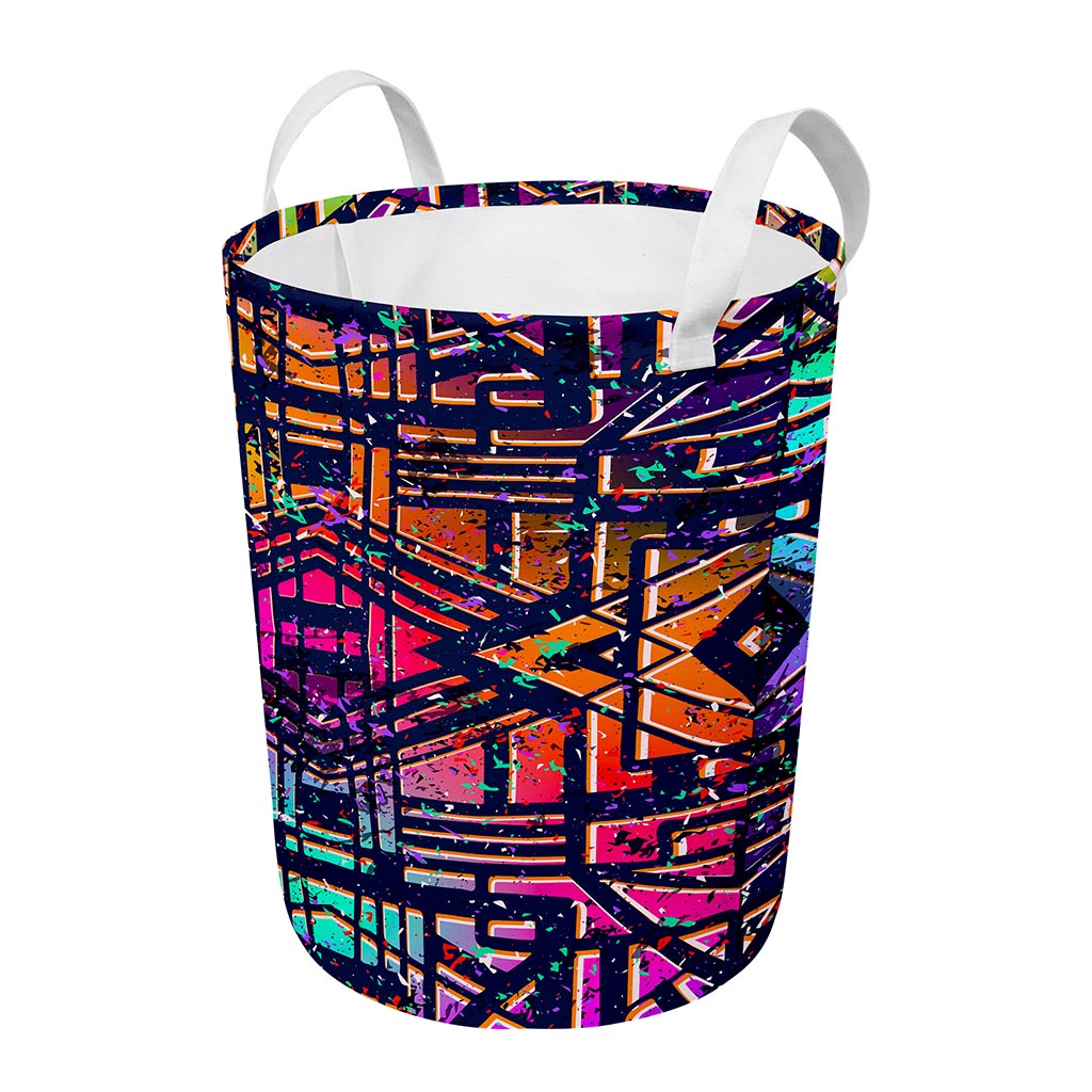 Ethnic Aztec Grunge Trippy Print Round Laundry Basket