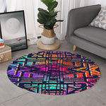 Ethnic Aztec Grunge Trippy Print Round Rug