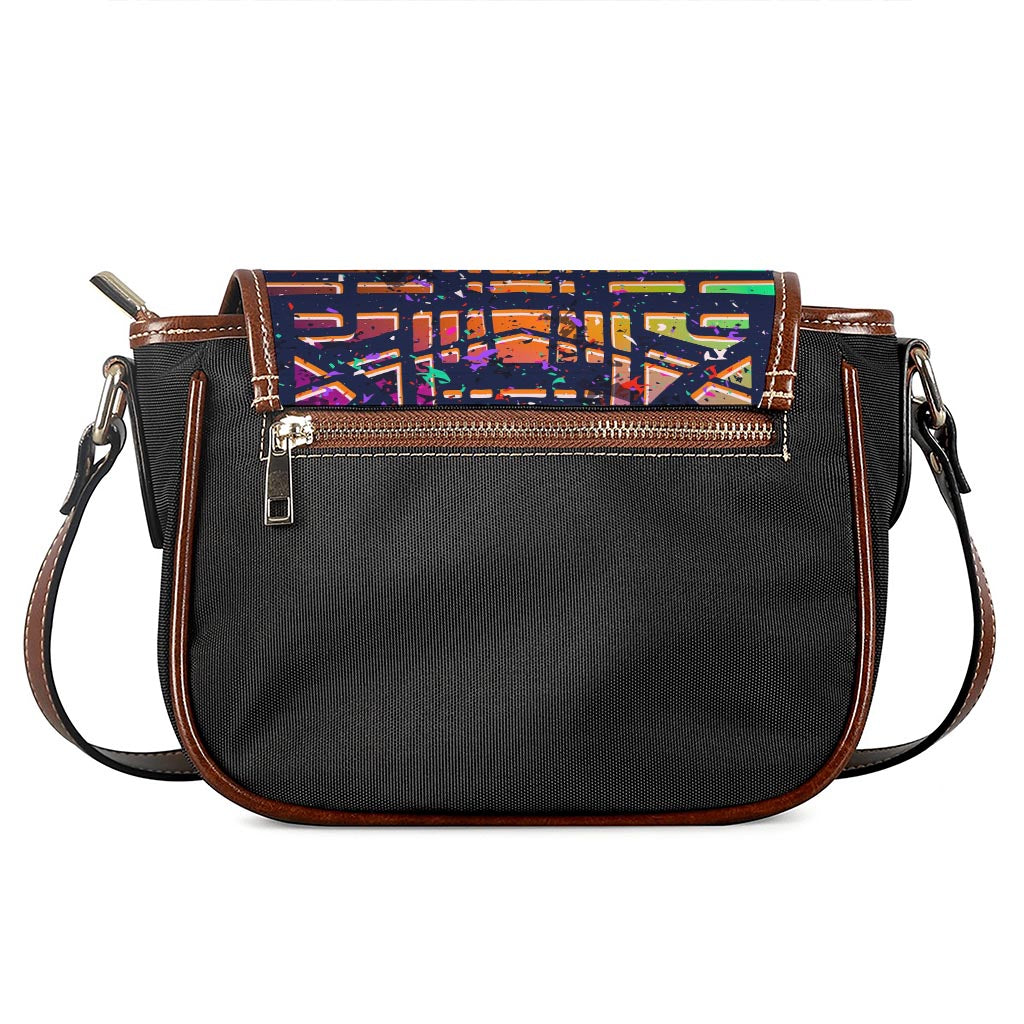 Ethnic Aztec Grunge Trippy Print Saddle Bag