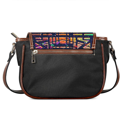 Ethnic Aztec Grunge Trippy Print Saddle Bag