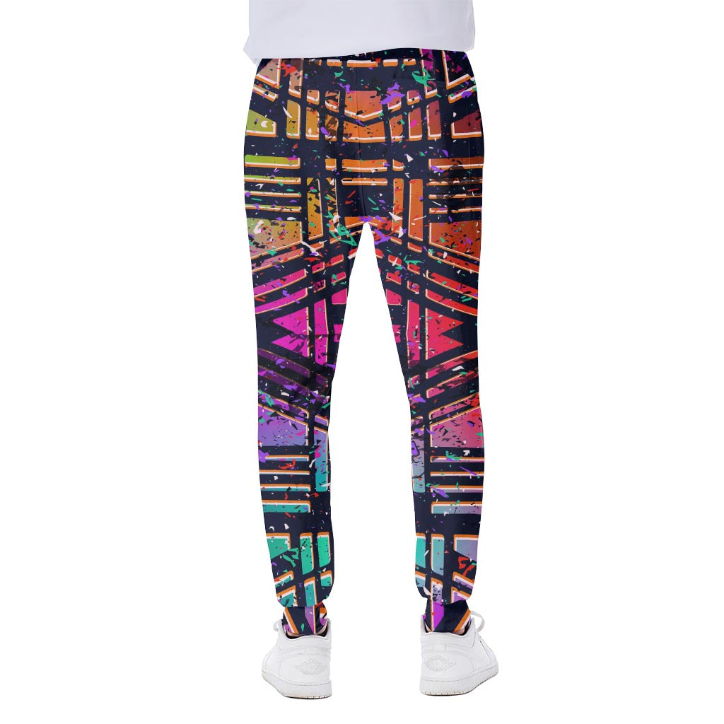 Ethnic Aztec Grunge Trippy Print Scuba Joggers