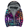 Ethnic Aztec Grunge Trippy Print Sherpa Lined Zip Up Hoodie