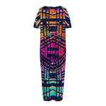 Ethnic Aztec Grunge Trippy Print Short Sleeve Long Nightdress