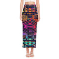Ethnic Aztec Grunge Trippy Print Side Slit Maxi Skirt