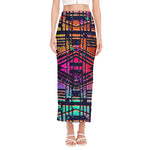 Ethnic Aztec Grunge Trippy Print Side Slit Maxi Skirt