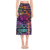 Ethnic Aztec Grunge Trippy Print Side Slit Midi Skirt