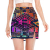 Ethnic Aztec Grunge Trippy Print Side Slit Mini Skirt