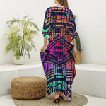 Ethnic Aztec Grunge Trippy Print Silk V-Neck Kaftan Dress