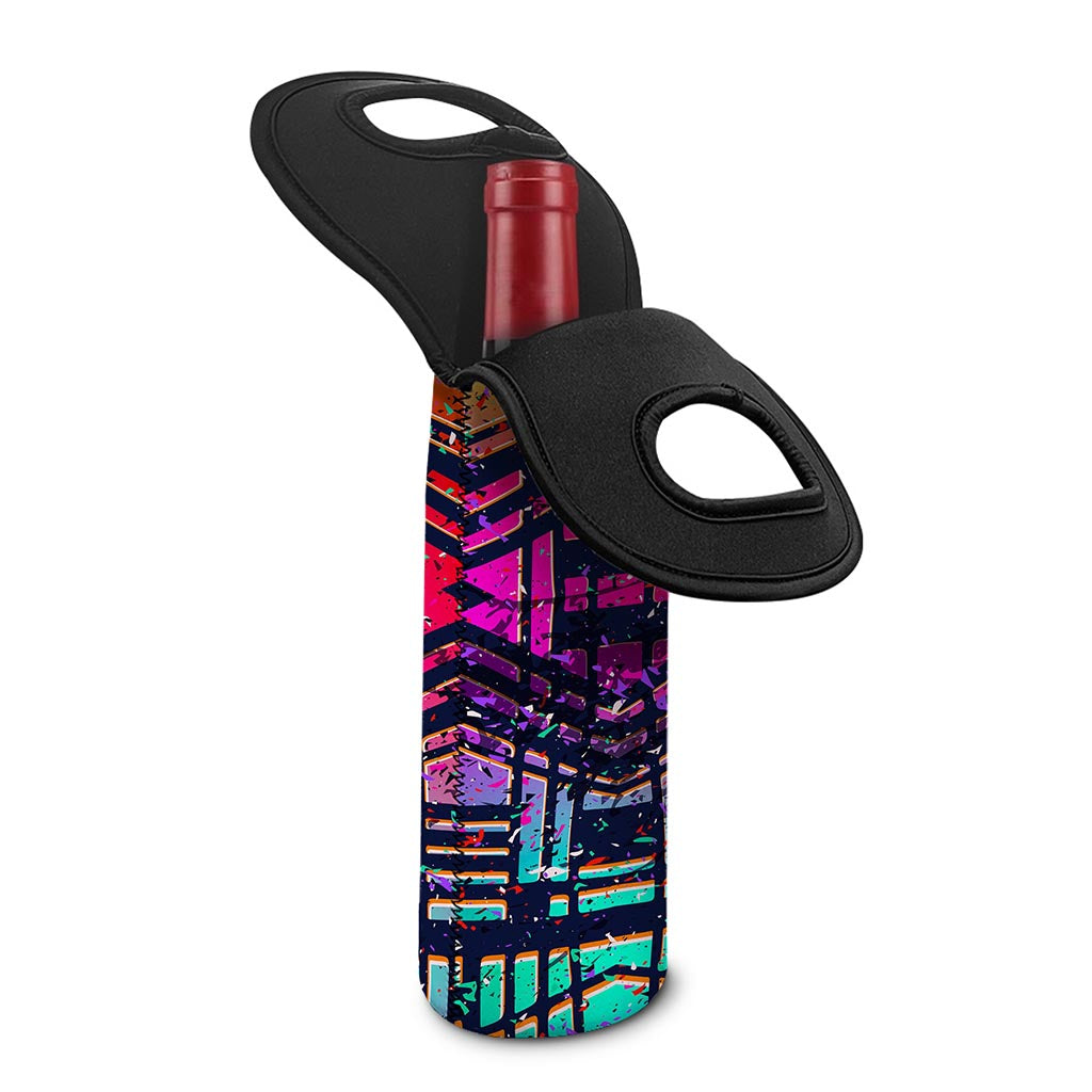 Ethnic Aztec Grunge Trippy Print Single Neoprene Wine Tote