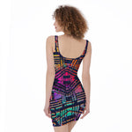 Ethnic Aztec Grunge Trippy Print Sleeveless Bodycon Dress